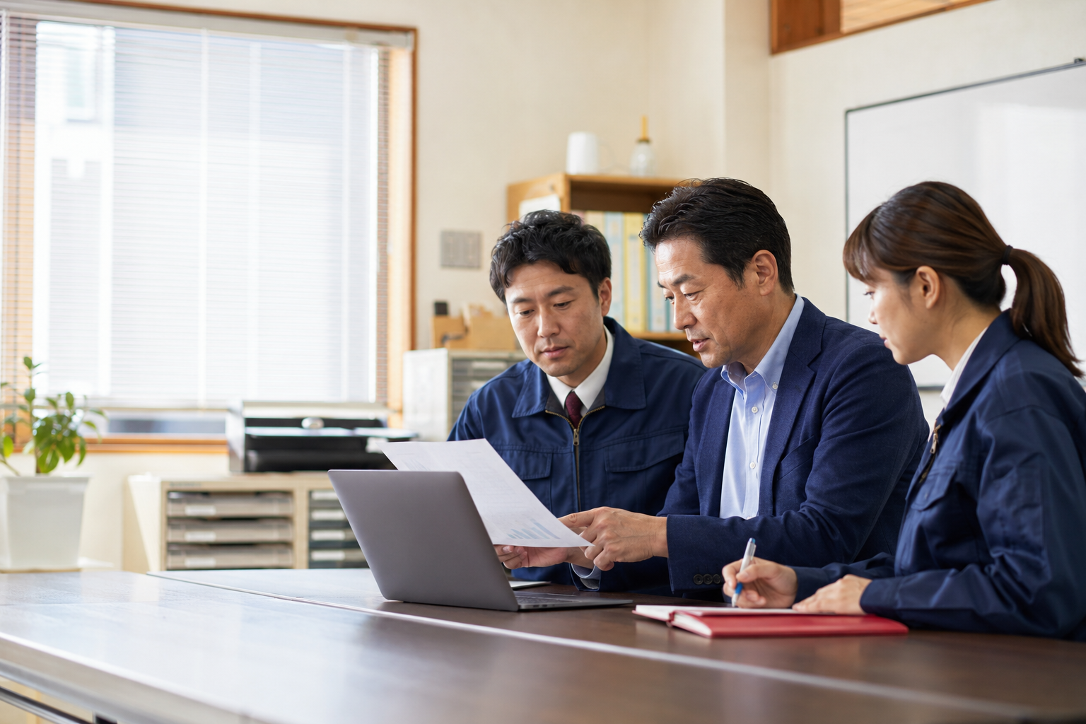 中小企業の営業について打ち合わせる様子