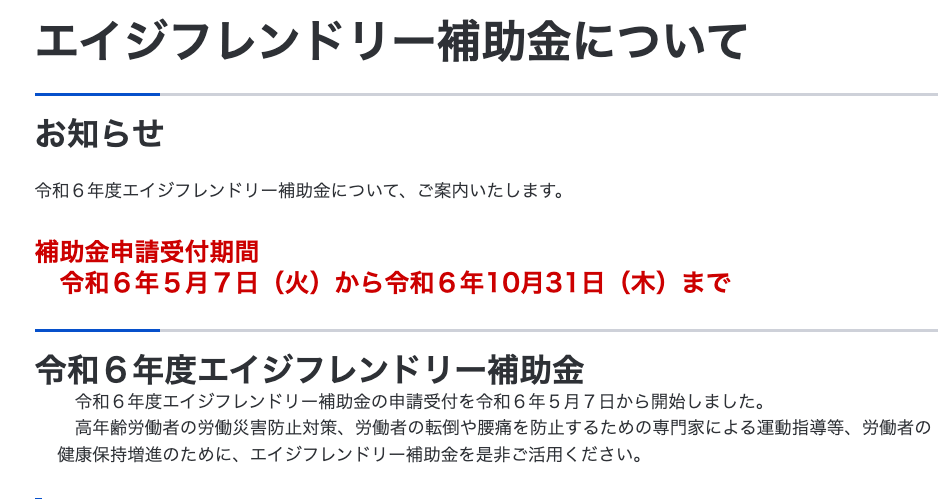 最大１００万円：エイジフレンドリー補助金